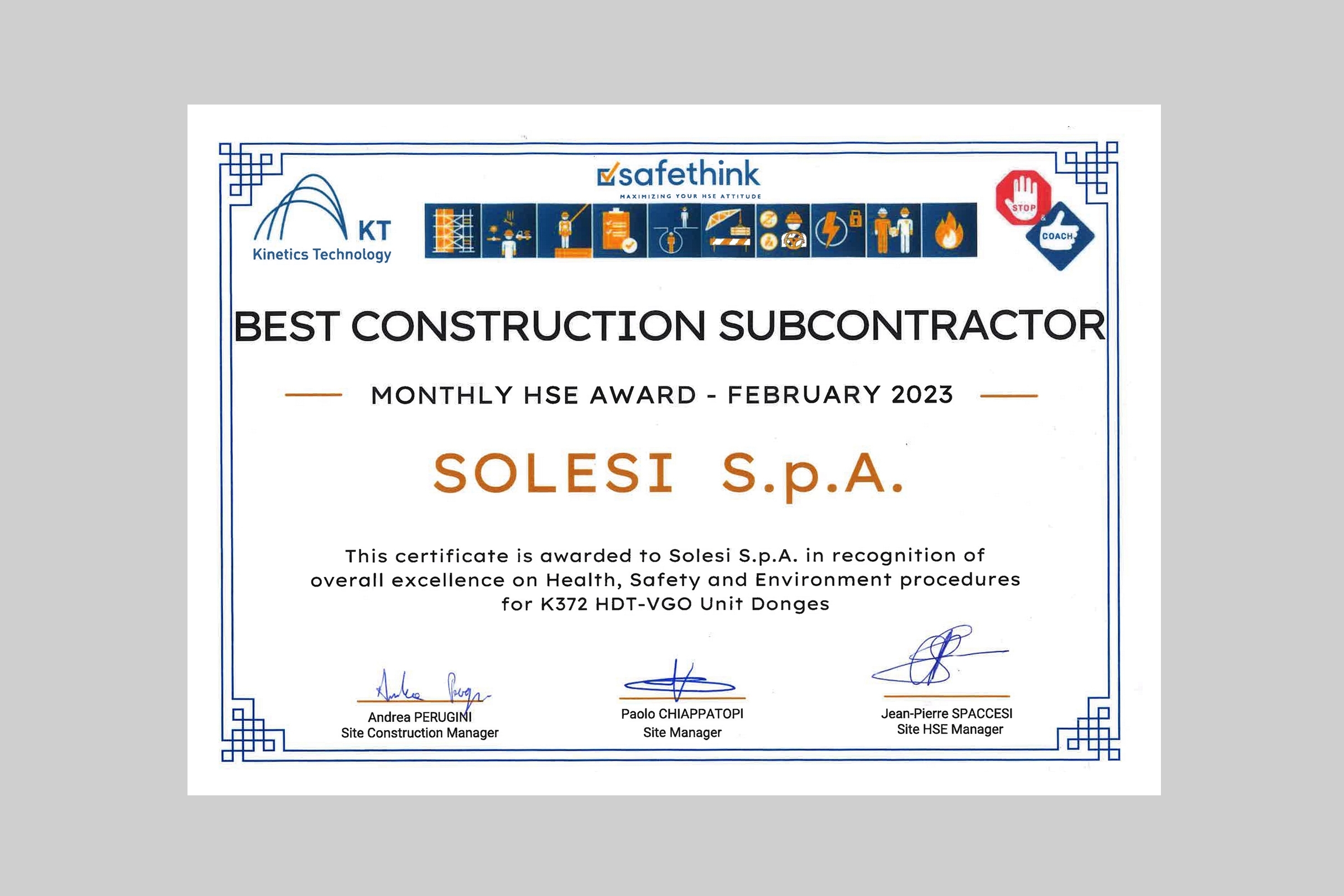 “BEST CONSTRUCTION SUBCONTRACTOR” PER LA QUINTA VOLTA